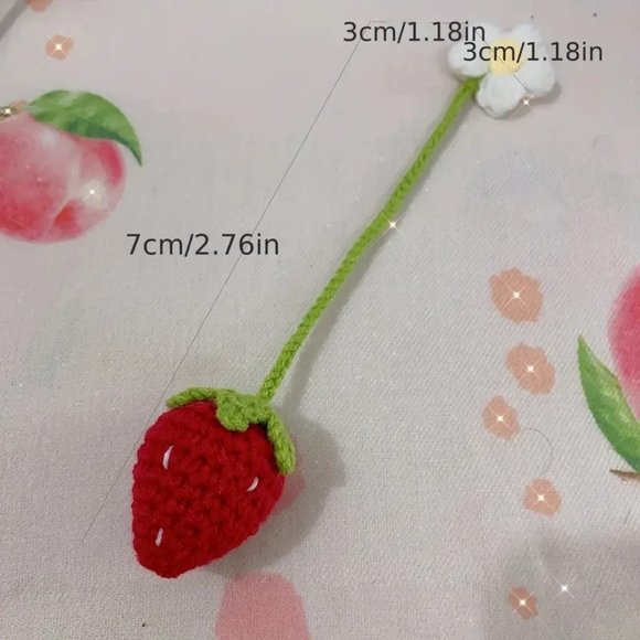 Bag Charm Crocheted Strawberry Purse Daisy Knit Flower Keychain Handmade Trendy - Picture 3 of 3